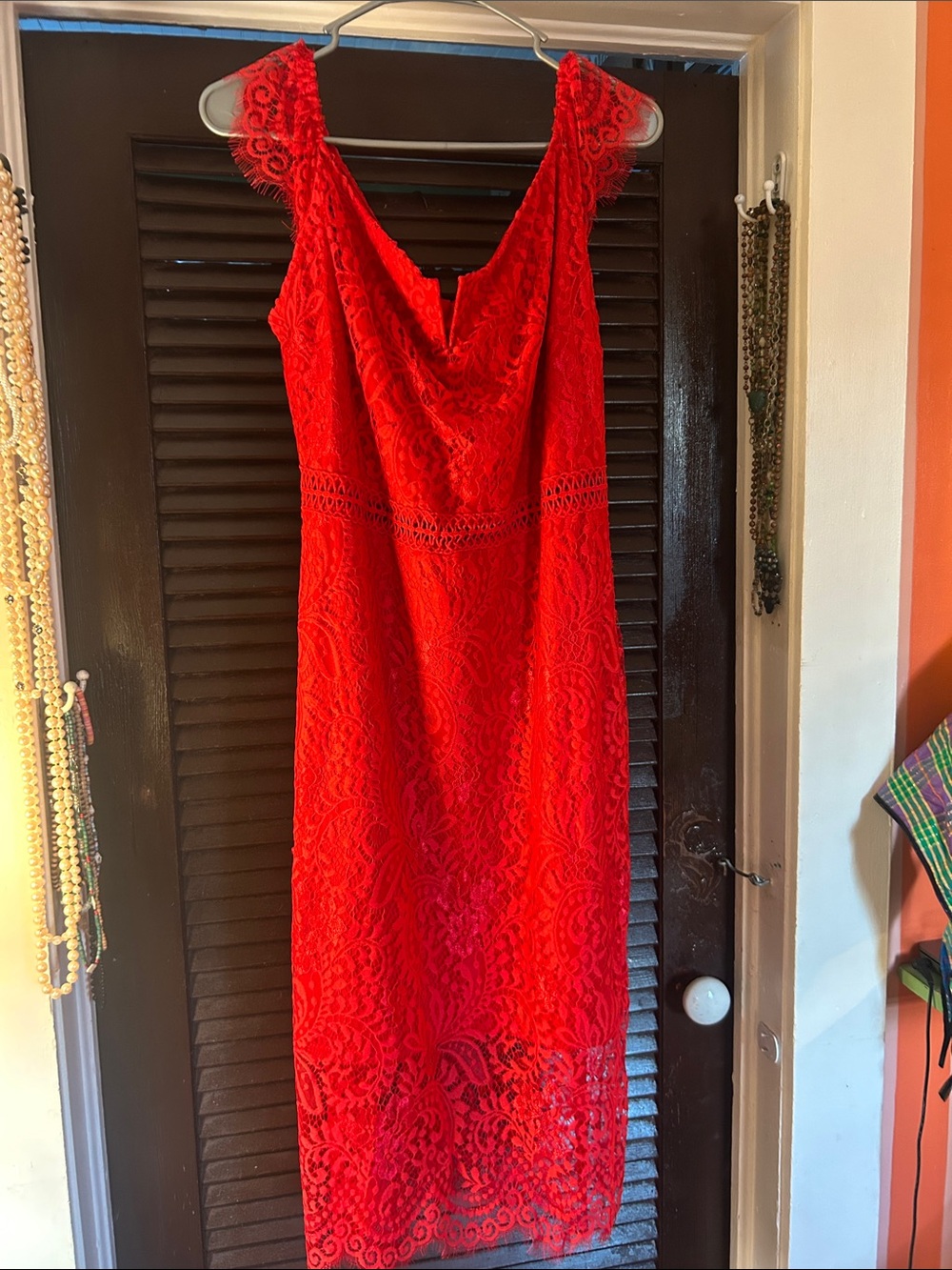 Strapless Red Lace Cocktail Dress